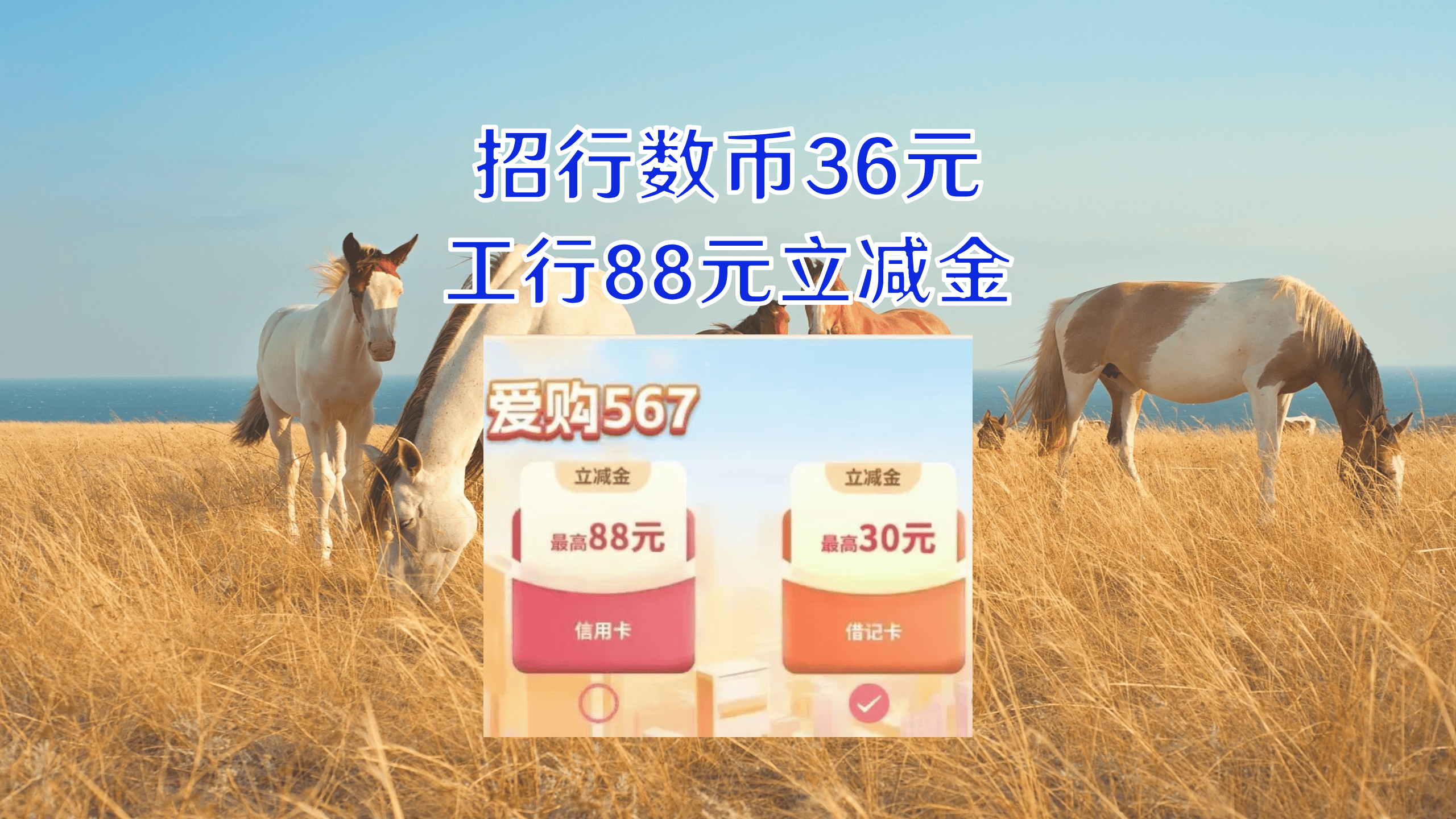 工行88元立减金，招行数币36元