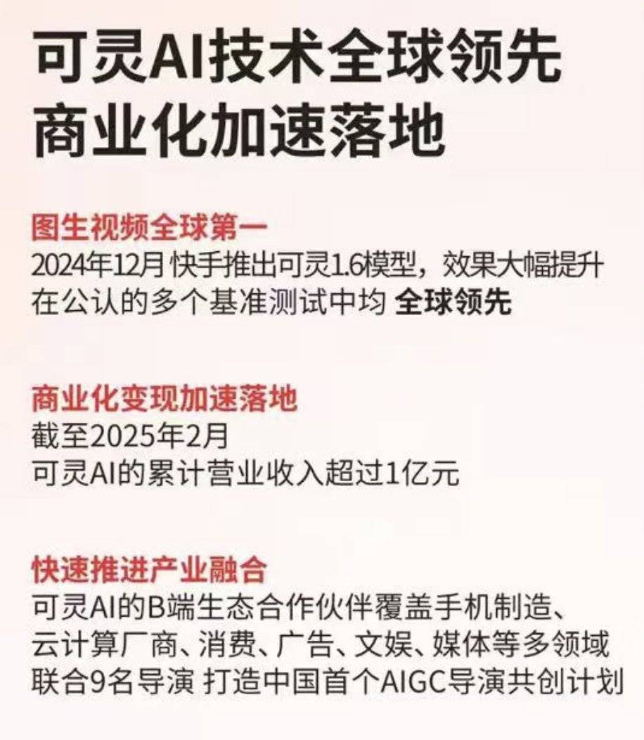 AI开始赚钱了 今年肯定是AI应用爆发年 可灵AI累计营收已超过1亿元人民币