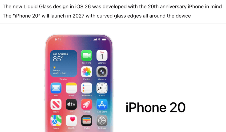 苹果20周年纪念版iPhone曝光：全玻璃机身设计结合无开孔全面屏，起售价或达1.45万人民币